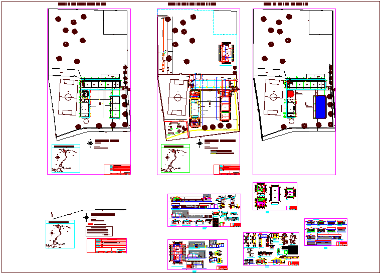 Plan and elevation view of school with structural detail dwg file