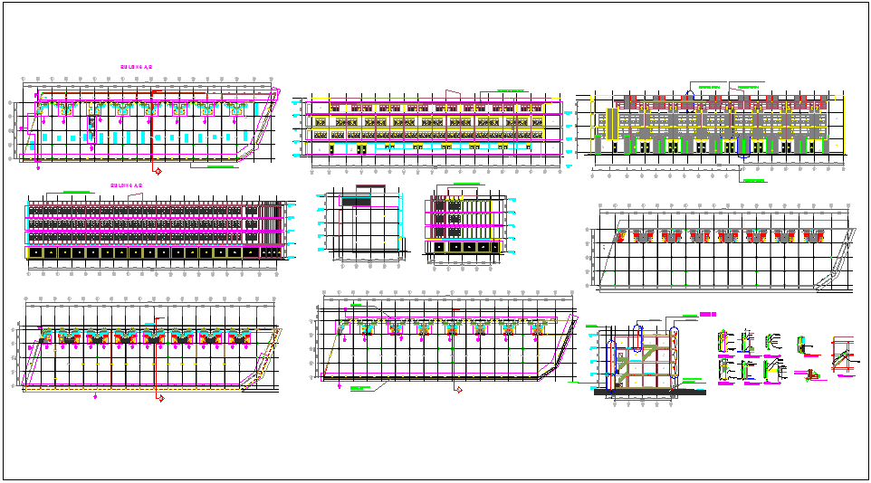 Plan and elevation view with detail view of building A and B dwg file