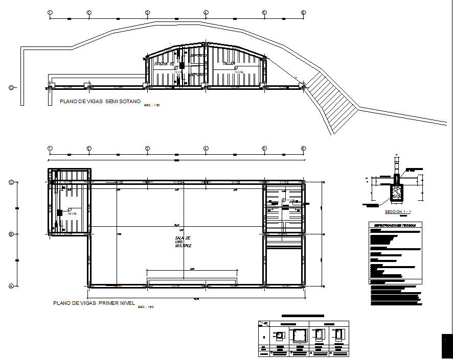 Plan and elevation working detail dwg file