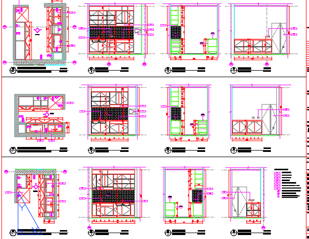 Plan and elevations of a kitchen
