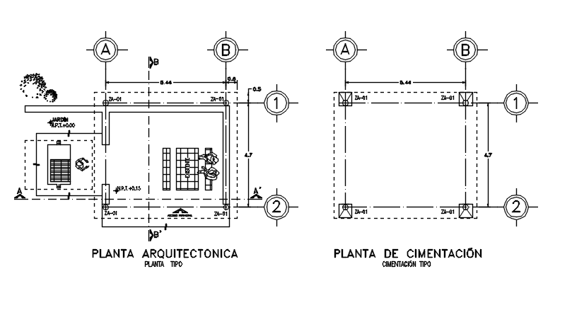 Plan and section B-B’ center line detail dwg file