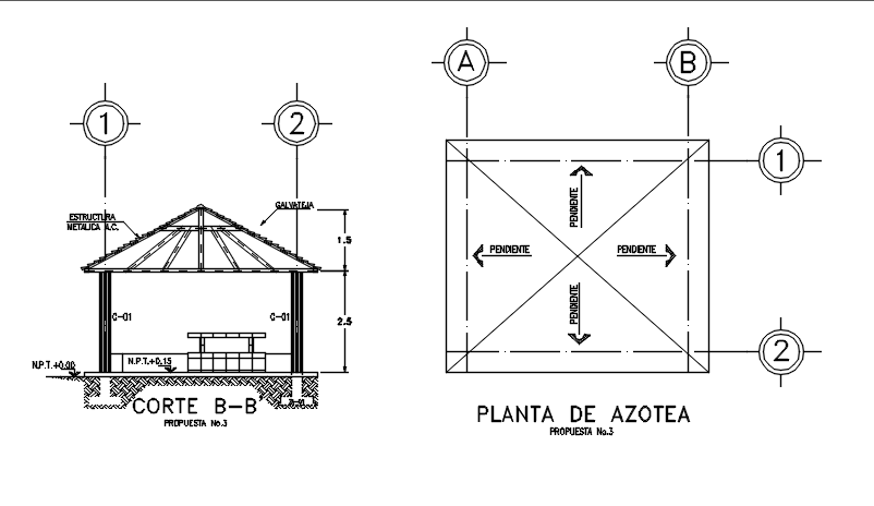 Plan and section B-B’ center line detail dwg file