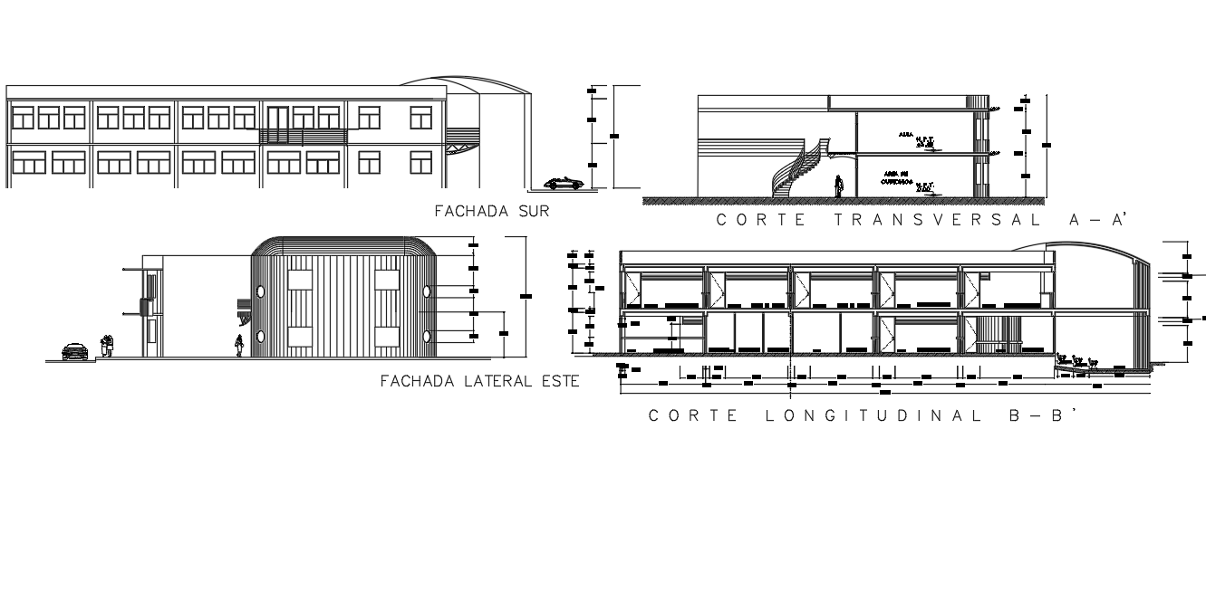 Plan and section school detail dwg file