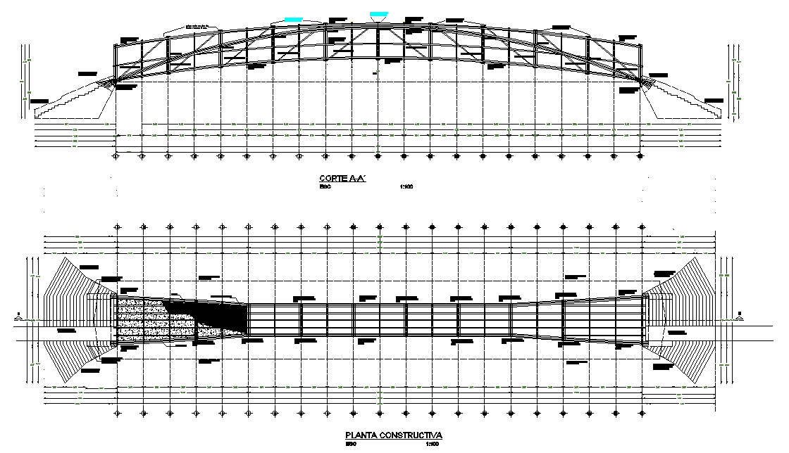 Plan and section steel framing dwg file