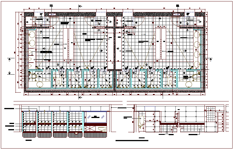 Plan and section view for toilet area dwg file