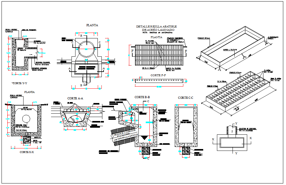 Plan and section view of mechanical machine dwg file