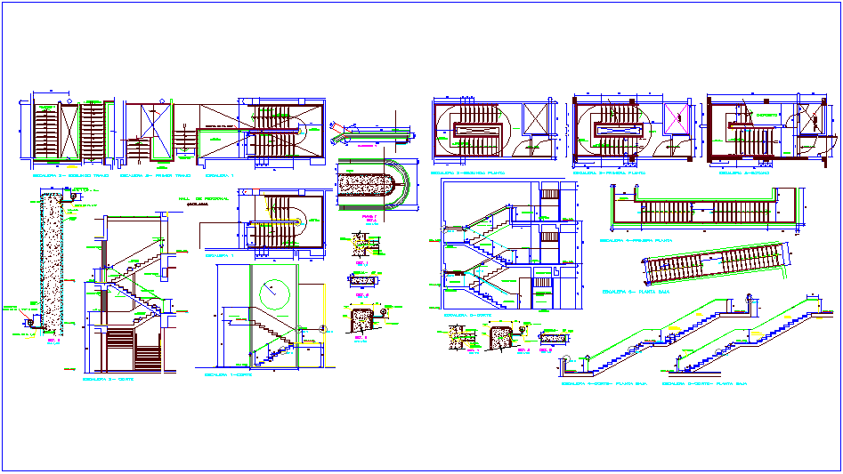 Plan and section view of stair with structural detail dwg file