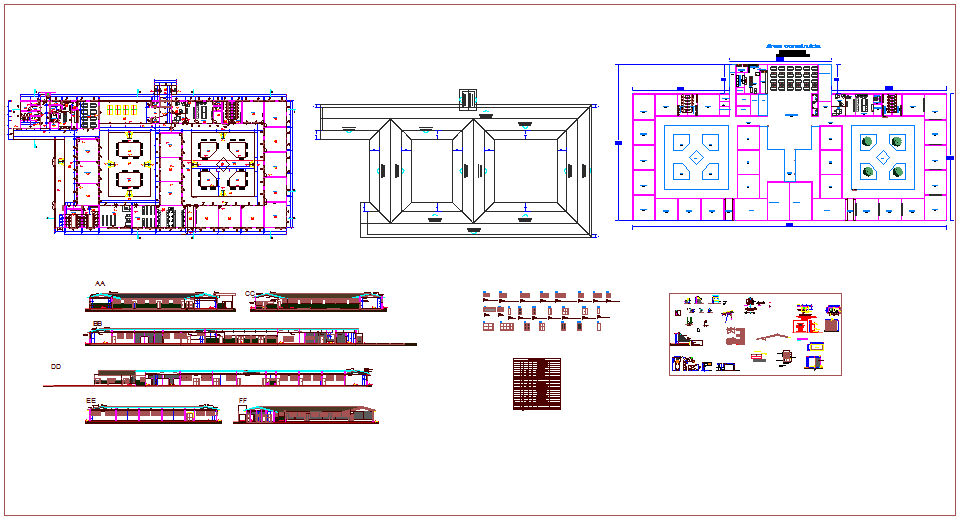 Plan and section view with door view and its schedule and structural detail and section view of school dwg file