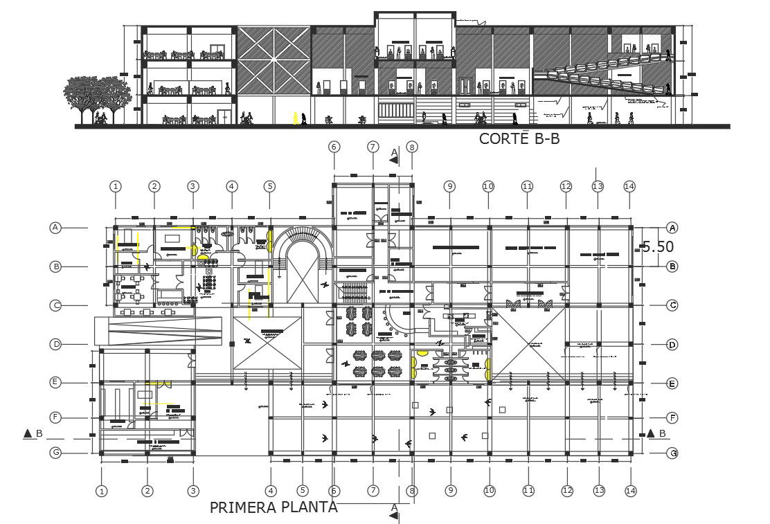Plan and section working plan detail dwg file