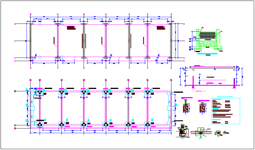 Plan and sectional view of construction detail dwg file