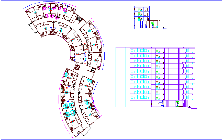 Plan and sectional view of hotel dwg file