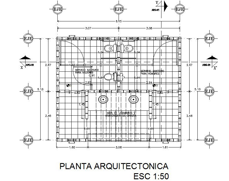 Plan architect public bathrooms detail dwg file