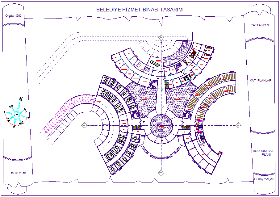 Plan nine for government municipal building dwg file