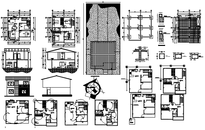 Plan of 2 storey house 8.00mtr x 8.20mtr with elevation and section in dwg file