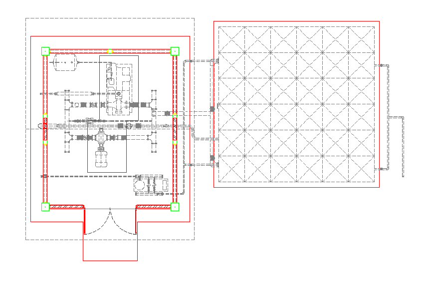 Plan of Pump House with pipe line view dwg file