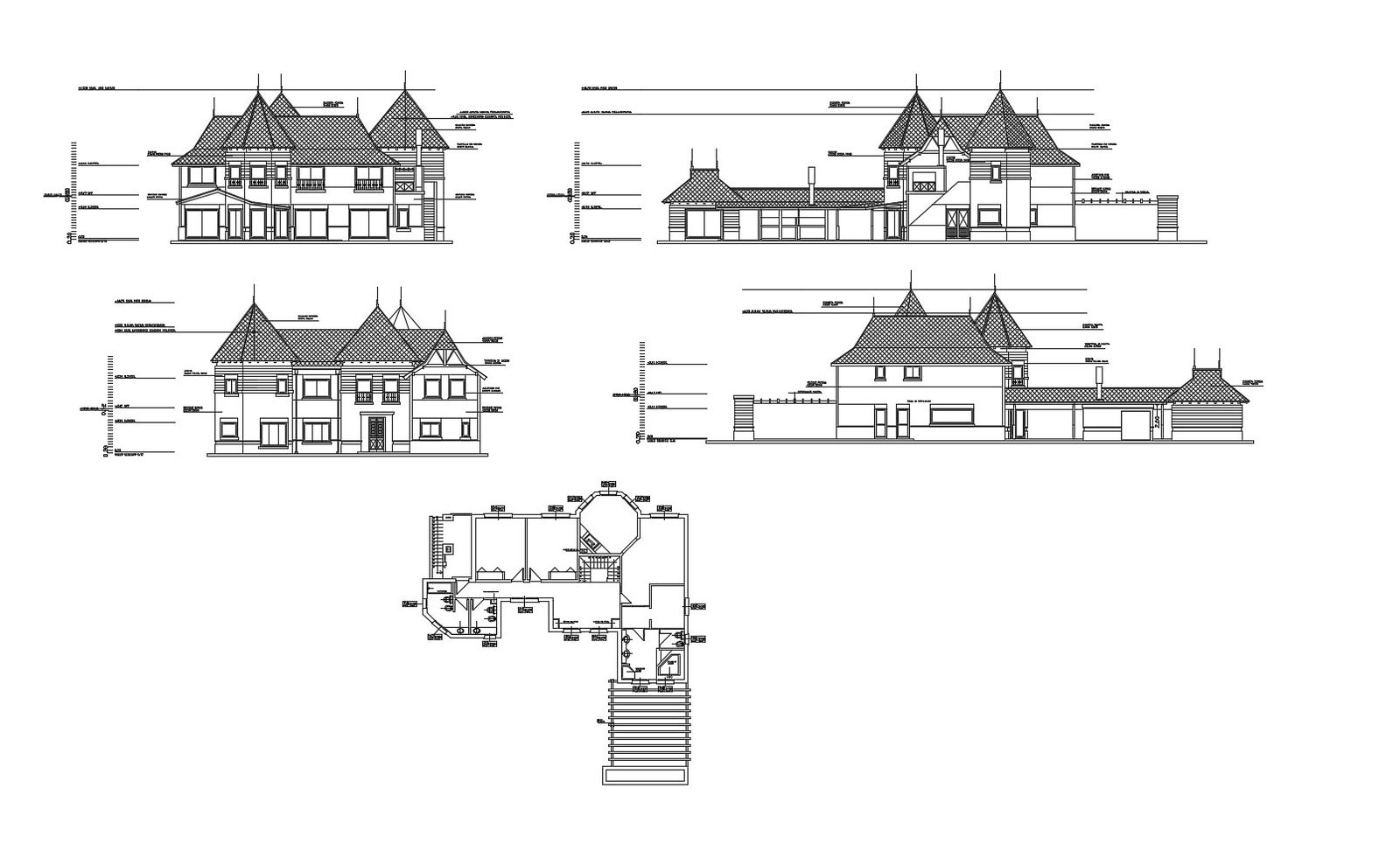 Plan of Villa with different elevation in dwg file