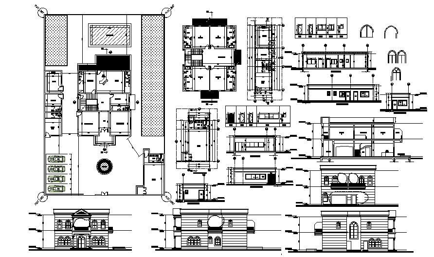 Plan of Villa with elevation and section in AutoCAD