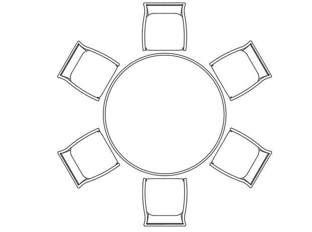 Round Table with Six Chairs CAD Plan in DWG Format
