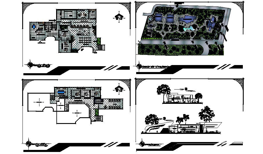 Plan of an office building with a different section in dwg file