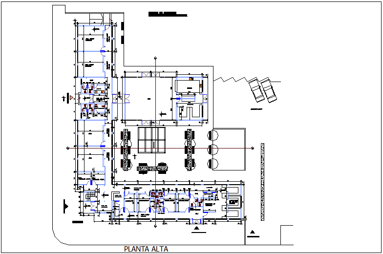 Plan of assembly cultural and health center dwg file