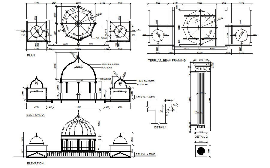 Plan of building with elevation details in AutoCAD
