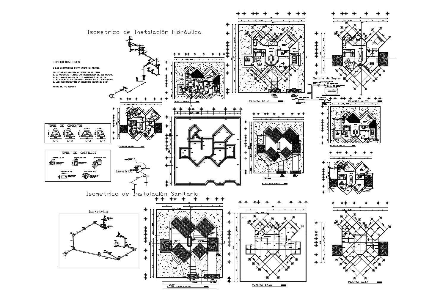 Plan of bungalow 18.00mtr x 13.02mtr with furniture detail in AutoCAD