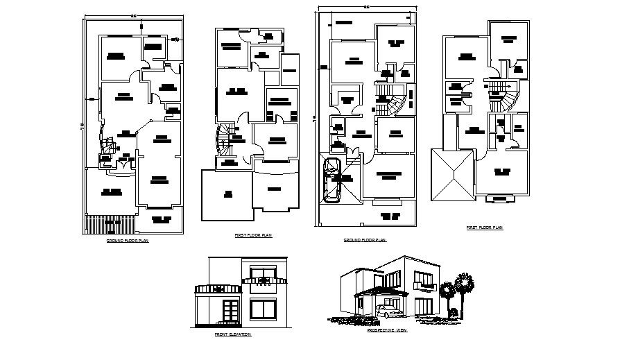 Plan of bungalow 32' x 70' with detail dimension in AutoCAD