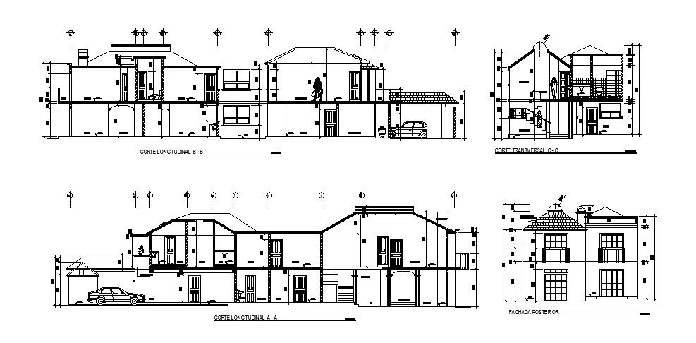 Plan of bungalows 5.60mtr x 28.68mtr with section view