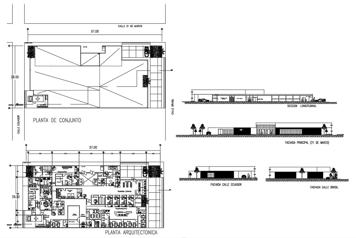 Plan of clinic design with detail dimensions in dwg file