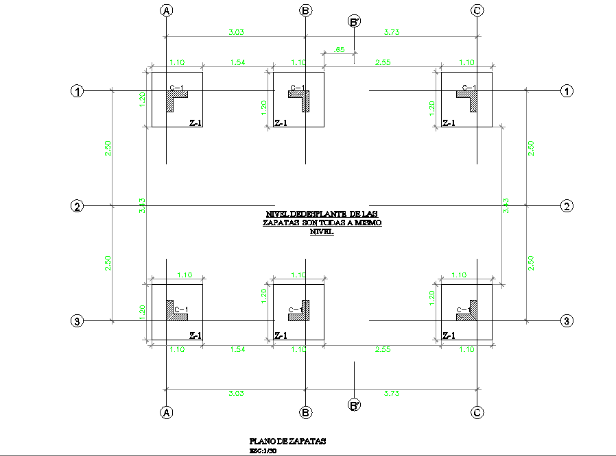 Plan of column working detail dwg file