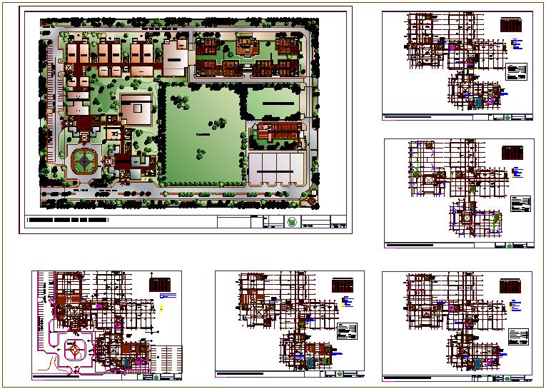 Plan of engineering college with landscape view dwg file