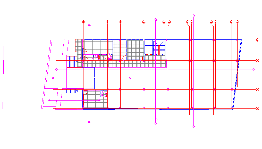 Structural column grid plan with layout and foundation detail