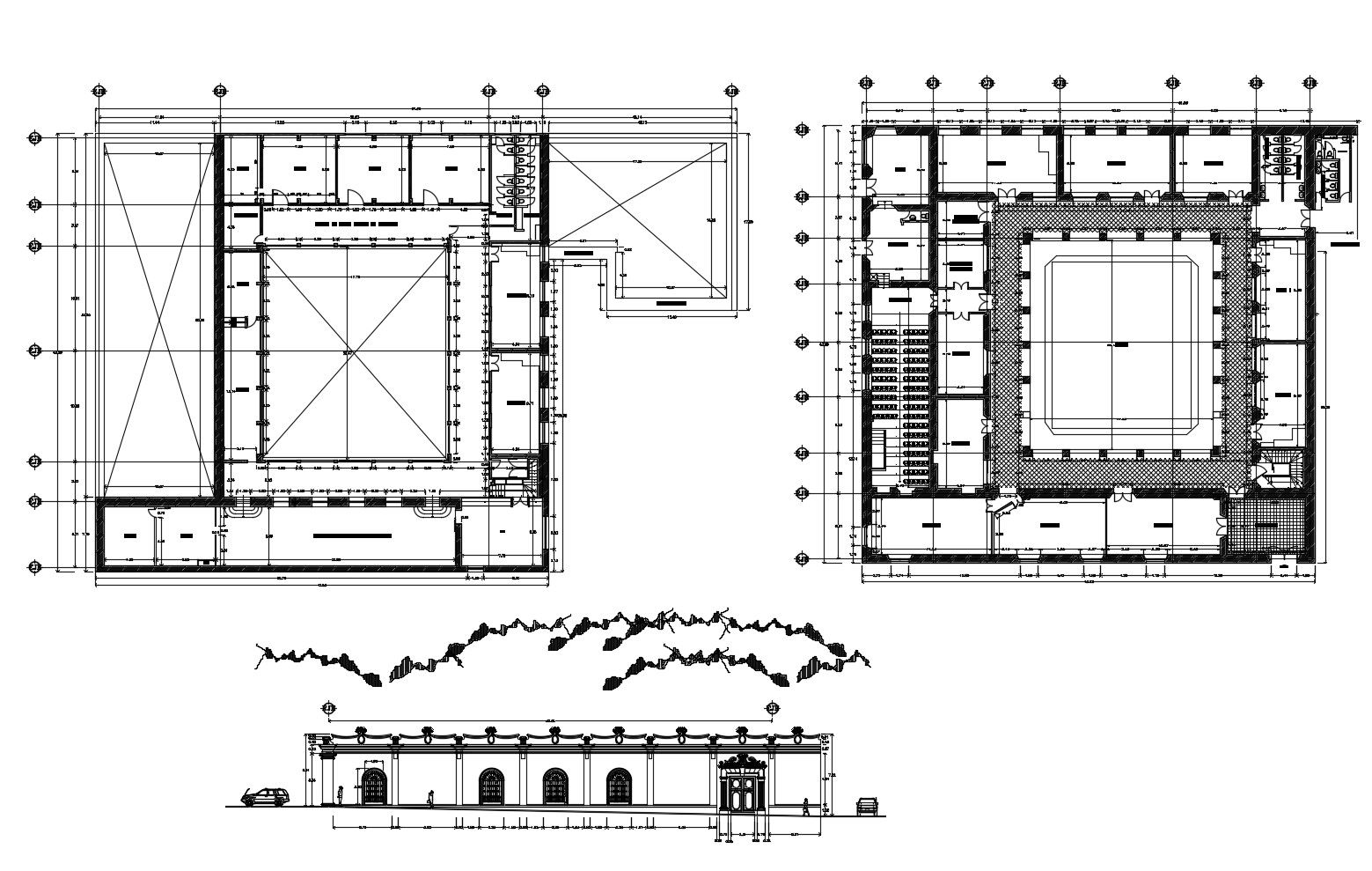 Plan of girls school 61.66mtr x 42.09mtr with elevation in AutoCAD