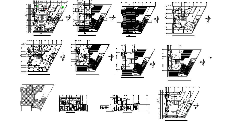 Plan of guest house 17.04mtr x 14.00mtr with detail dimension in dwg file