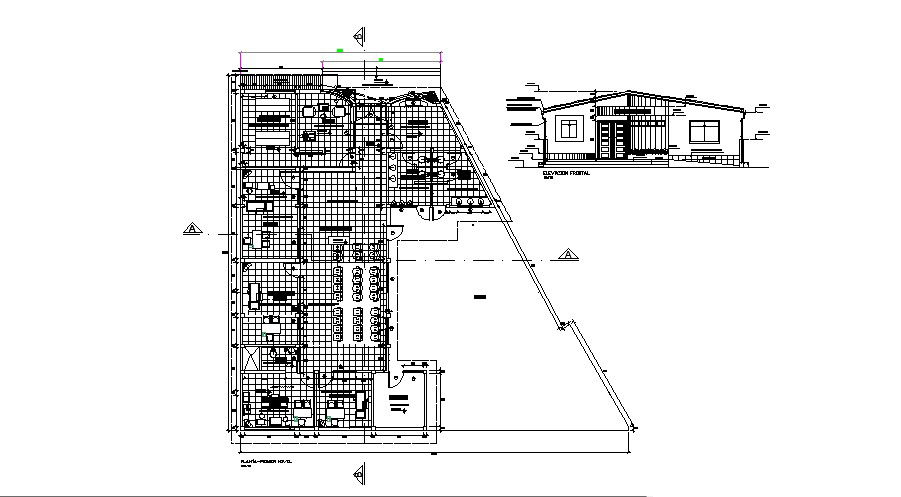 Plan of health center 25.55mtr x 23.36mtr with elevation in dwg file