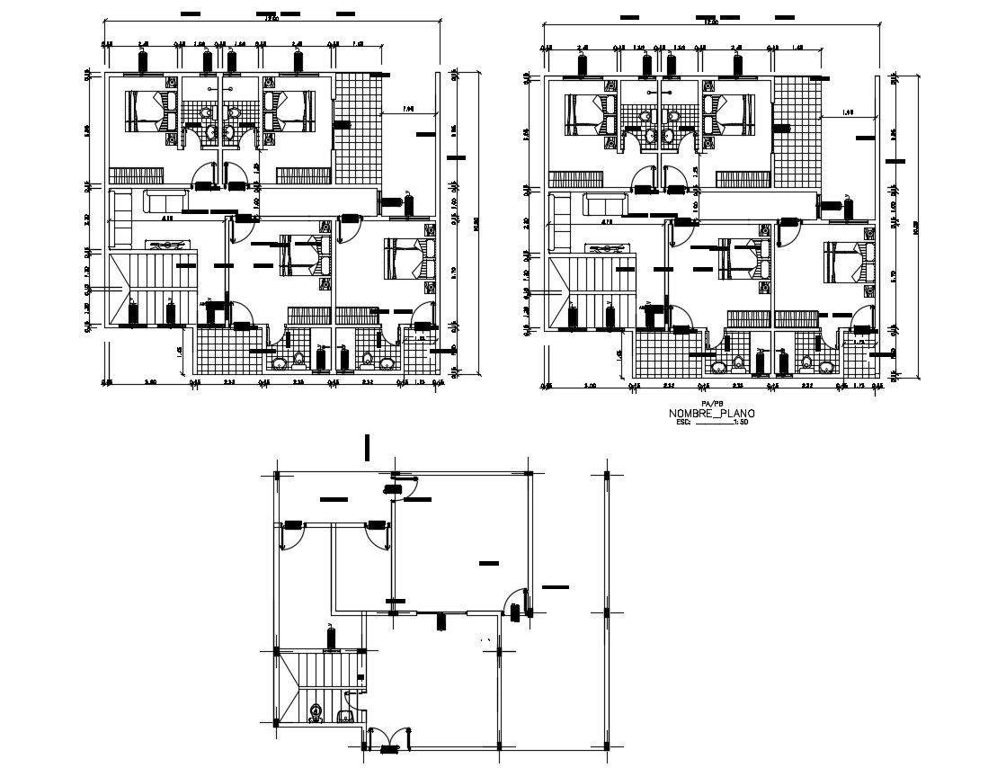 Plan of house 12.00mtr x 10.80mtr with furniture details in dwg file