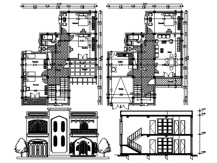 Plan of house 12.00mtr x 15.00mtr with detail dimension in dwg file