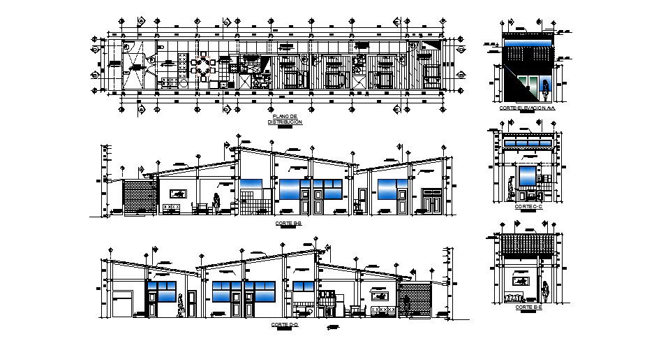 Plan of house 26.00mtr x 4.00mtr with detail dimension in dwg file