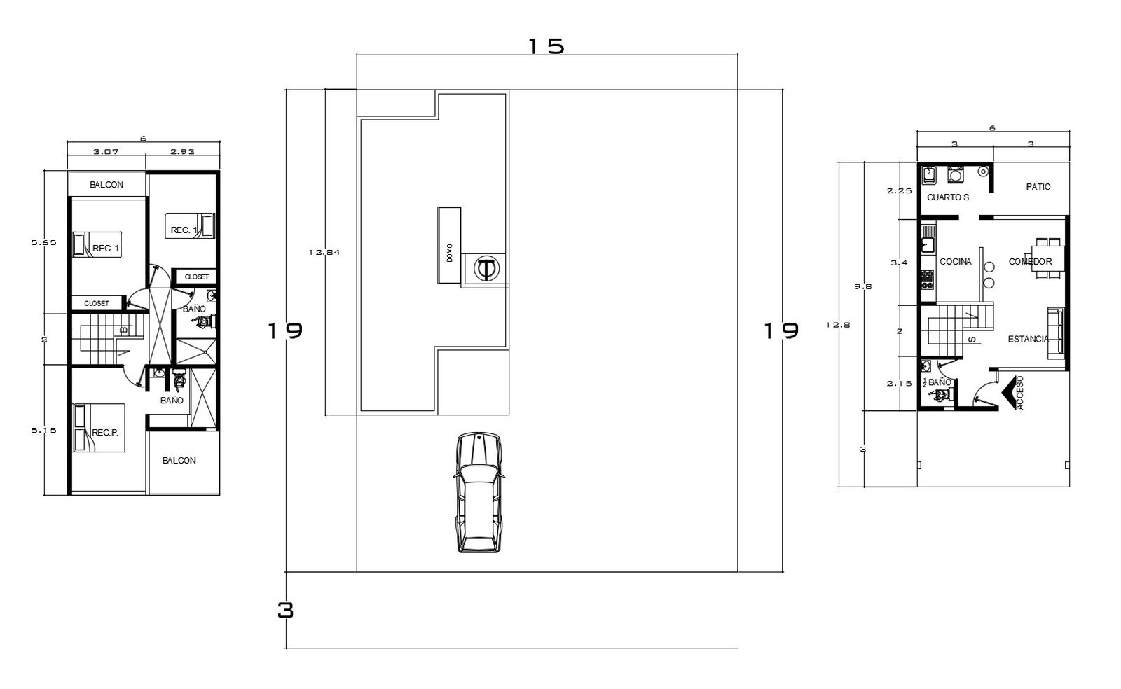 Plan of house design 6.00mtr x 12.5mtr with detail dimension in dwg file