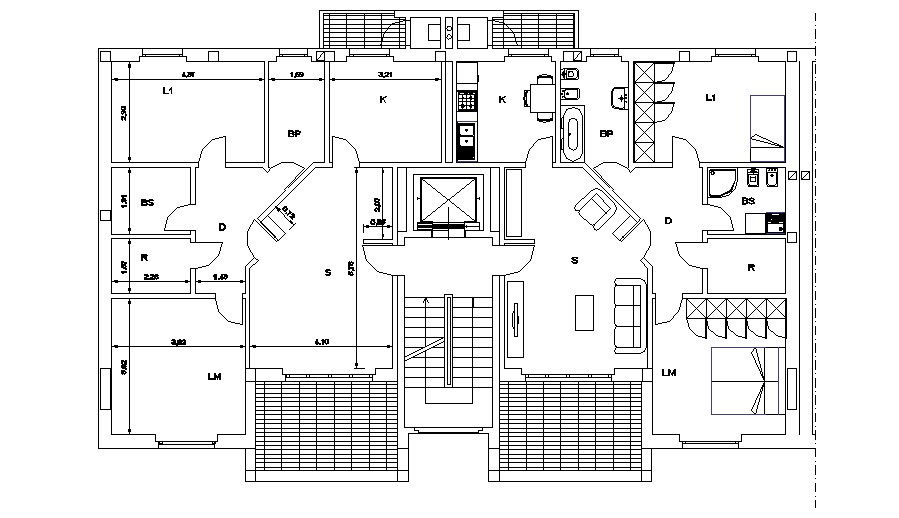 Plan of house design with detail dimension in dwg file