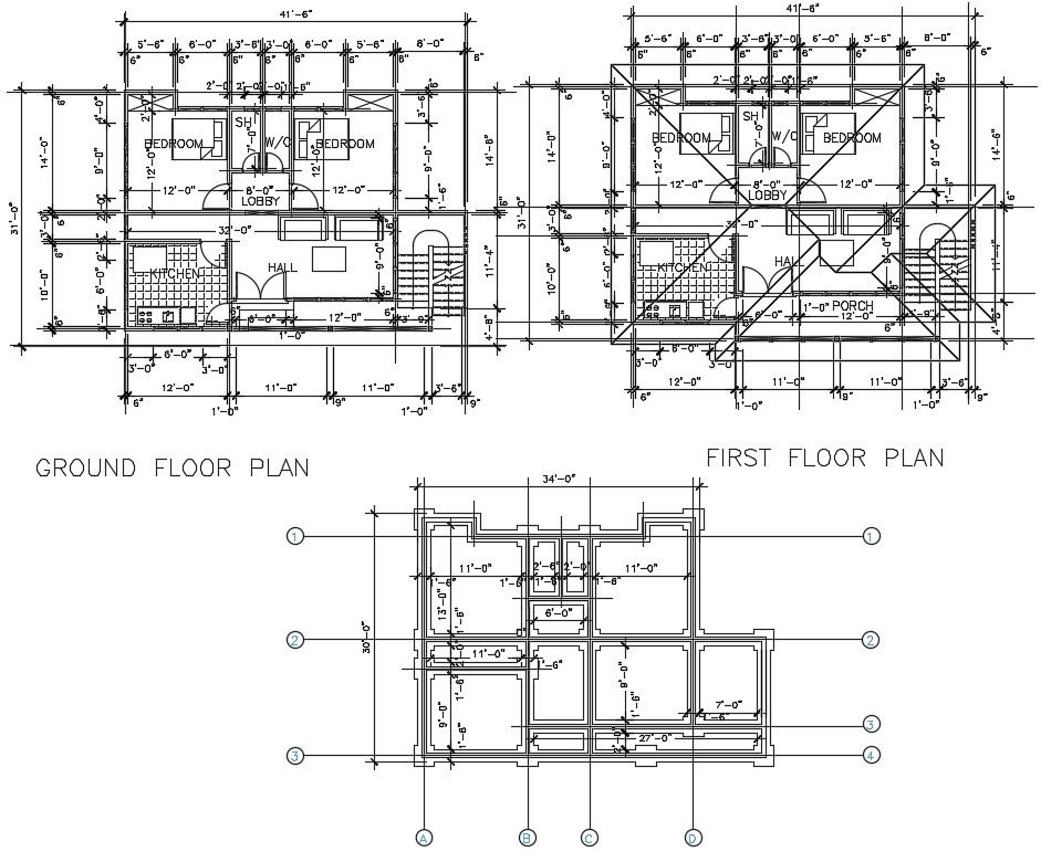 House plans with details dimension in DWG files