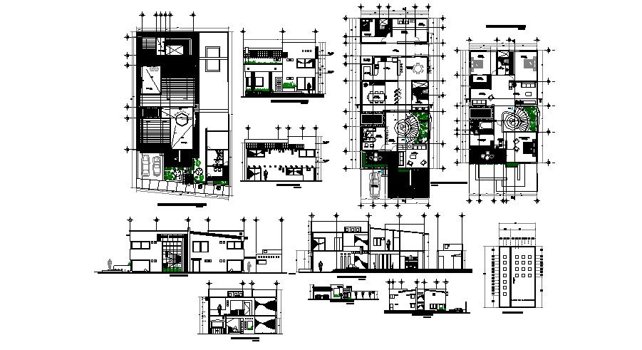 Plan of house with elevation and section in dwg file 