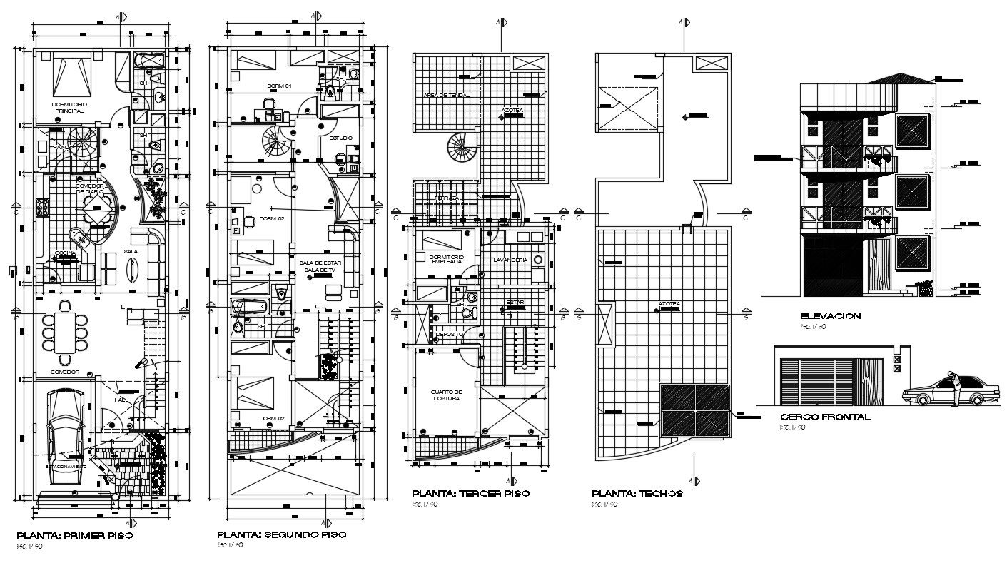 Plan of house with elevation detail in dwg file