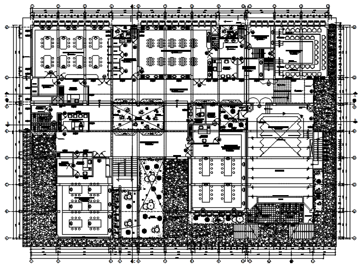 Plan of institute building with detail dimension in dwg file