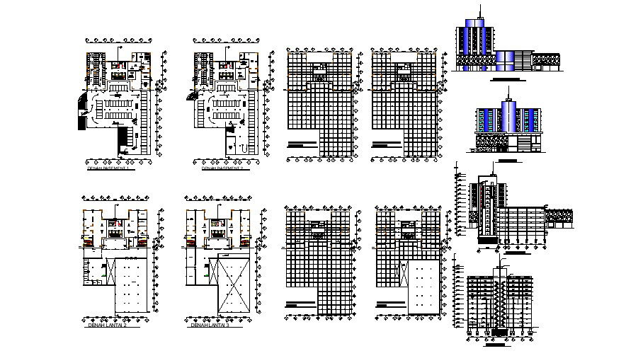 Plan of multistorey hotel building with detail dimension in dwg file
