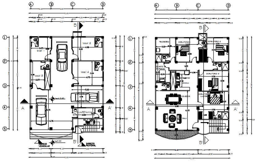 Plan of residential house 12.00mtr x 15.60mtr with detail dimension in dwg file
