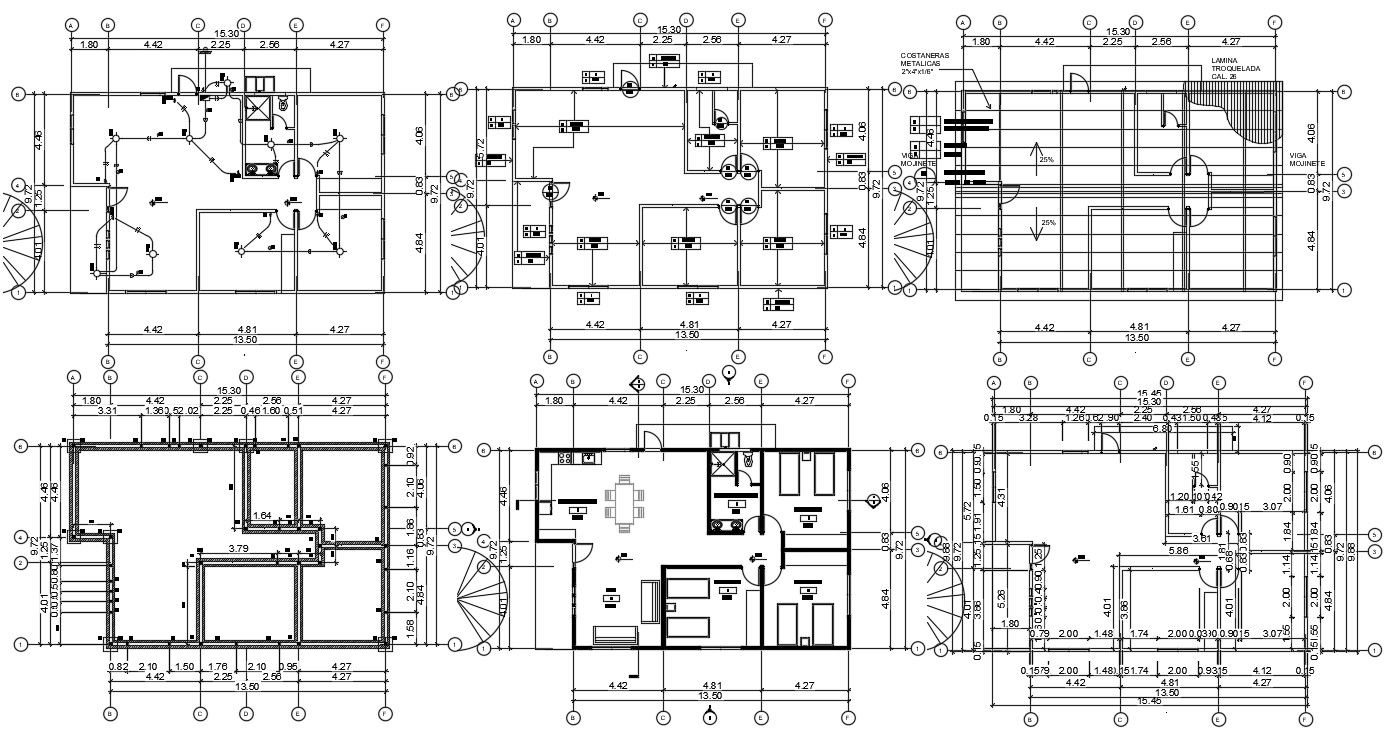 Residential house design with detail dimension in AutoCAD file