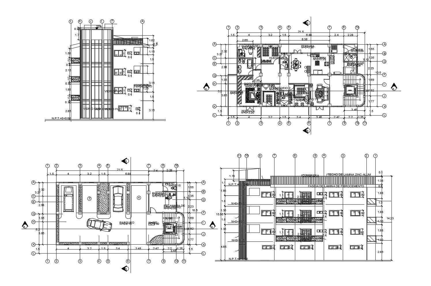 Residential building elevation in DWG file