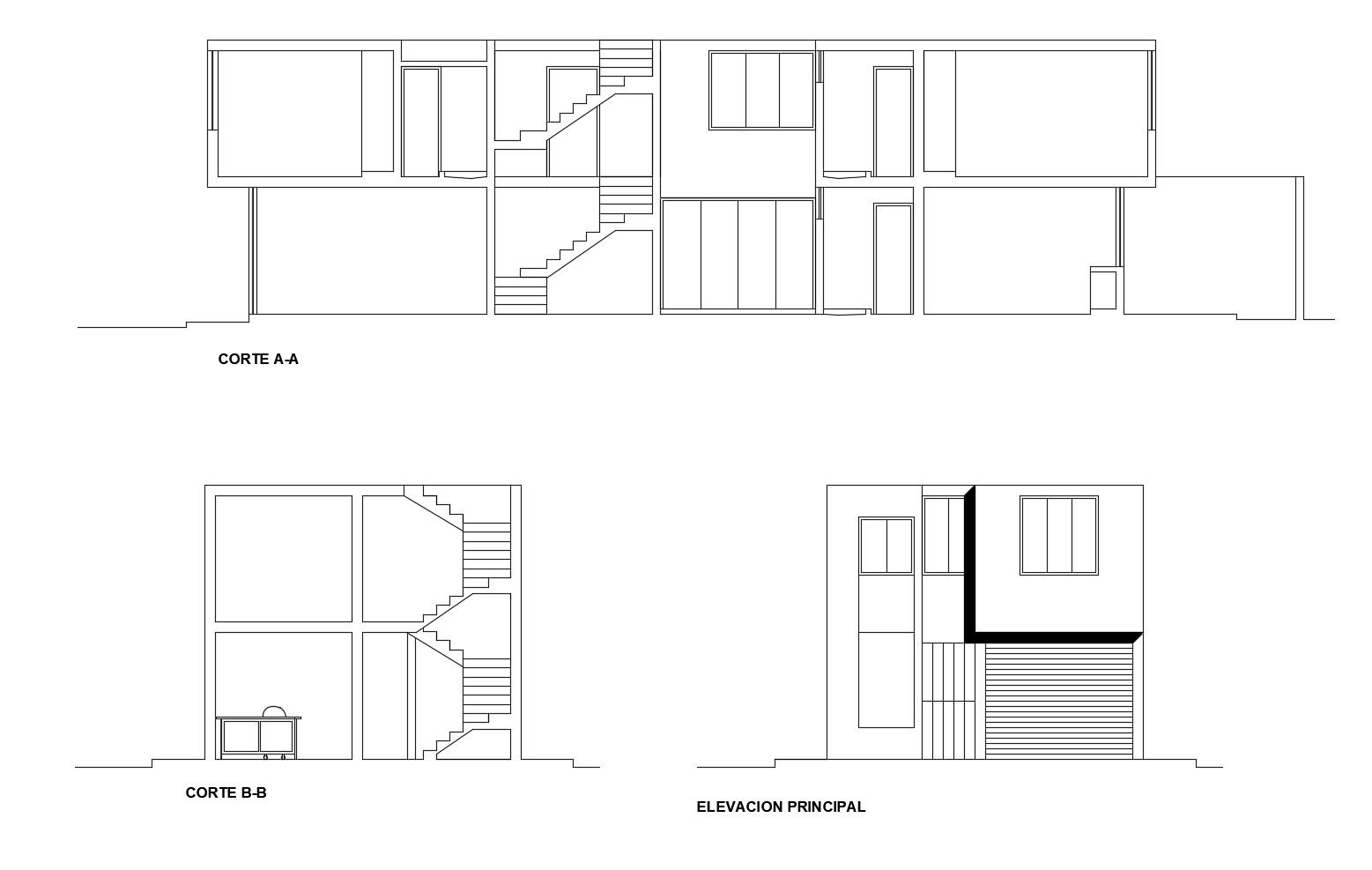 Plan of residential house with elevation and section in dwg file