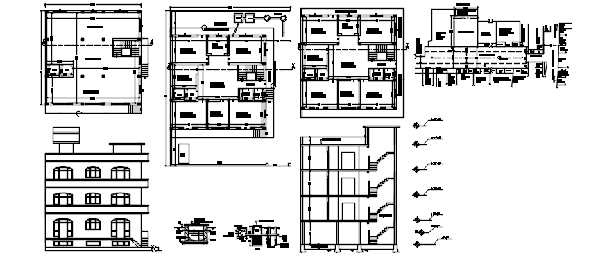 Plan of the apartment with elevation and section in dwg file